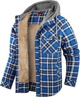 Mr.Stream Men's Hooded Coat Casual Thicken Plaid Work Flannel Snap Sherpa Lined Fleece Shirt Jacket