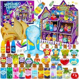 Fairy Magic Potions Kit for Kids with Magical House, Potions Craft Age 6-10 | 26 DIY Mixed Wizard Potion Bottles, Mystery Potions Kit, Christmas Decorations Gifts for 6 7 8 9 10+ Year Old Girls Boys