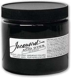 Jacquard Acid Dye 8oz Jar Jet Black - Acid Dye for Wool, Silk, Alpaca, Feathers, Cosplay Wigs and Nylon - Powder Wool Dye for Full Coverage Dyeing - Vibrant Acid Silk Dye