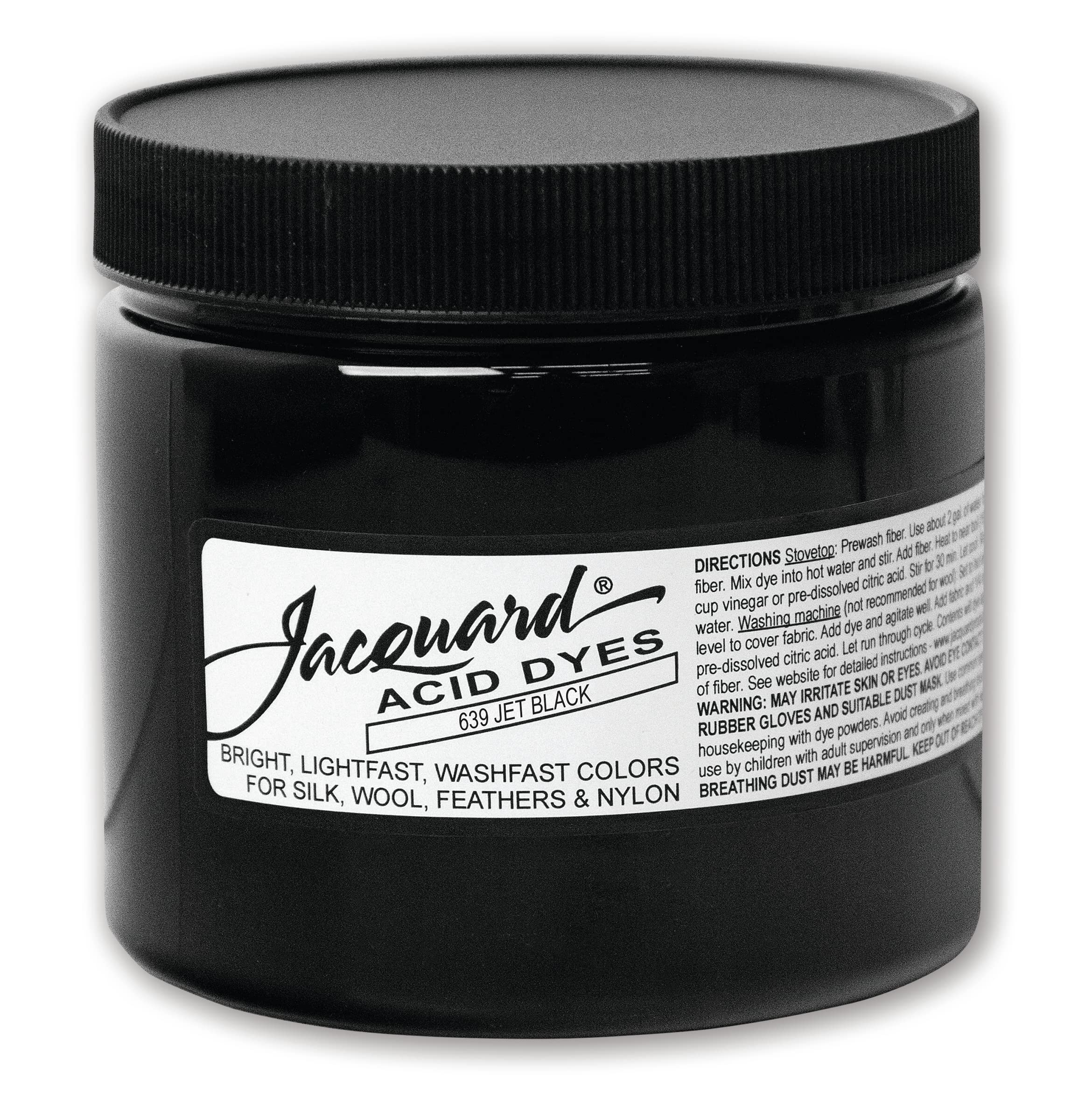 Jacquard Acid Dye 8oz Jar Jet Black - Acid Dye for Wool, Silk, Alpaca, Feathers,