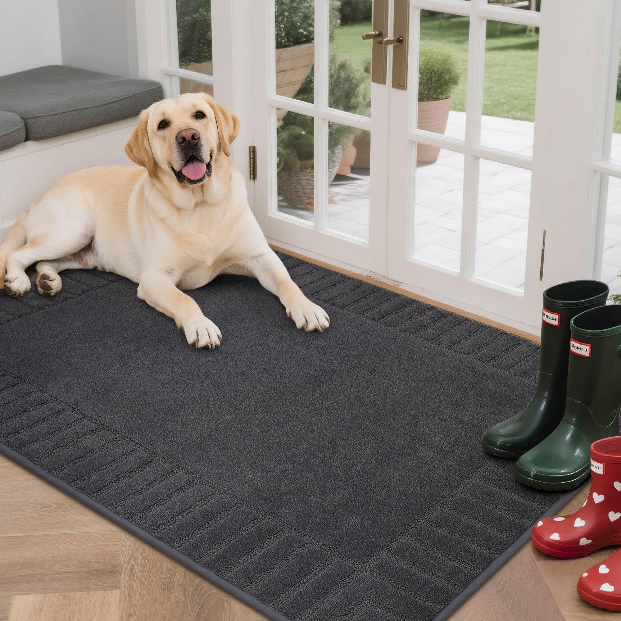 BEQHAUSE Door Mats, Washable Indoor Doormat Non-Slip, Dark Grey, 32"x48" | Front