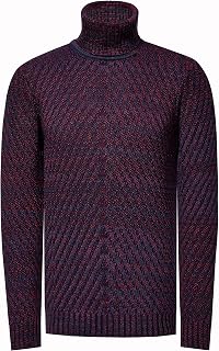 Rusty Neal 439 Men's Knitted Jumper Regular Fit Turtleneck Chunky Knit Jumper Contrast Jumper