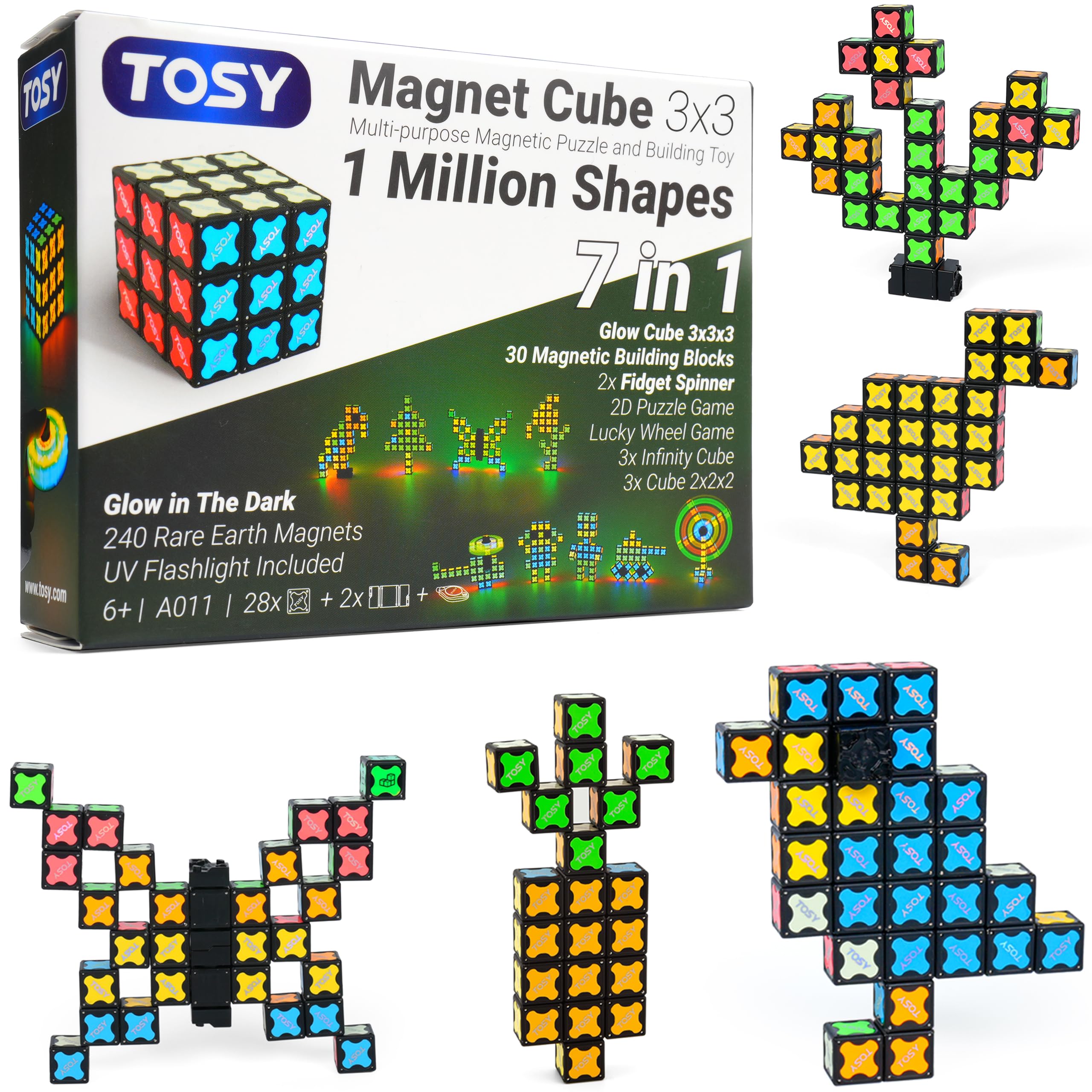 TOSY Magnet Cube 3x3 - 240 Magnets, 30 Blocks, 7in1 Toy: Puzzle Cube Game, Creat