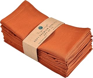 FINGERCRAFT Cloth Napkin, Cotton Linen, Set of 12, 18x18 inch, Rust | Mitered, premium quality, soft, absorbent fabric, pre-shrunk & washable for everyday, wedding, restaurant, Christmas dinner