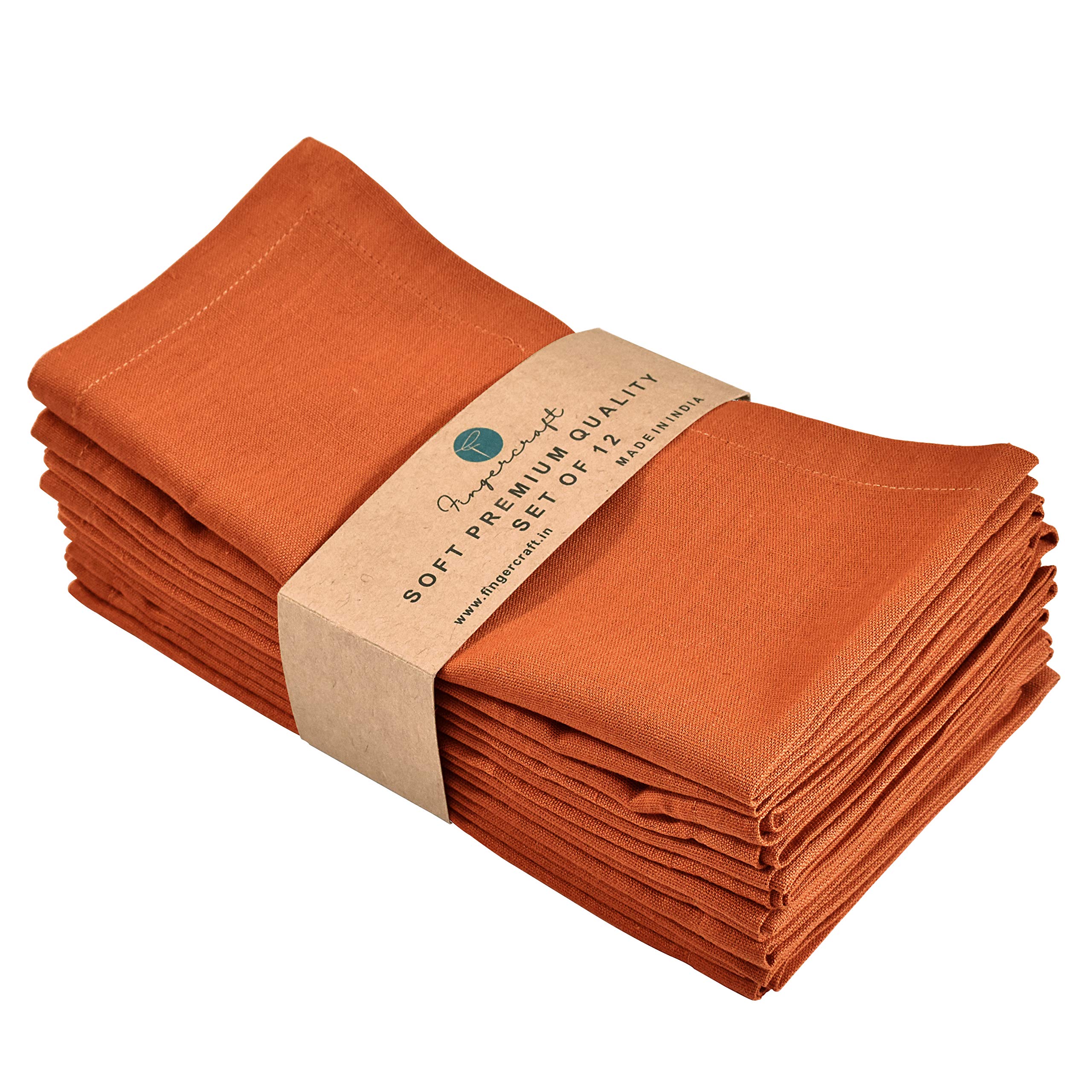 FINGERCRAFT Cloth Napkin, Cotton Linen, Set of 12, 18x18 inch, Rust | Mitered, p