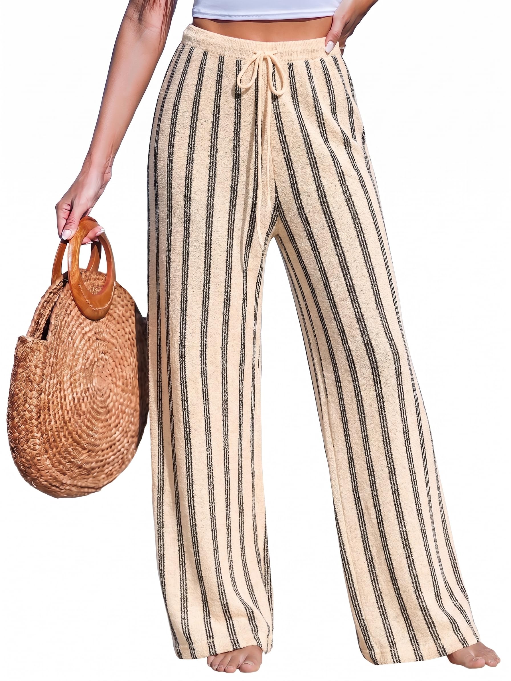 CUPSHE Women's Wide Leg Striped Pant with Pocket High Waisted