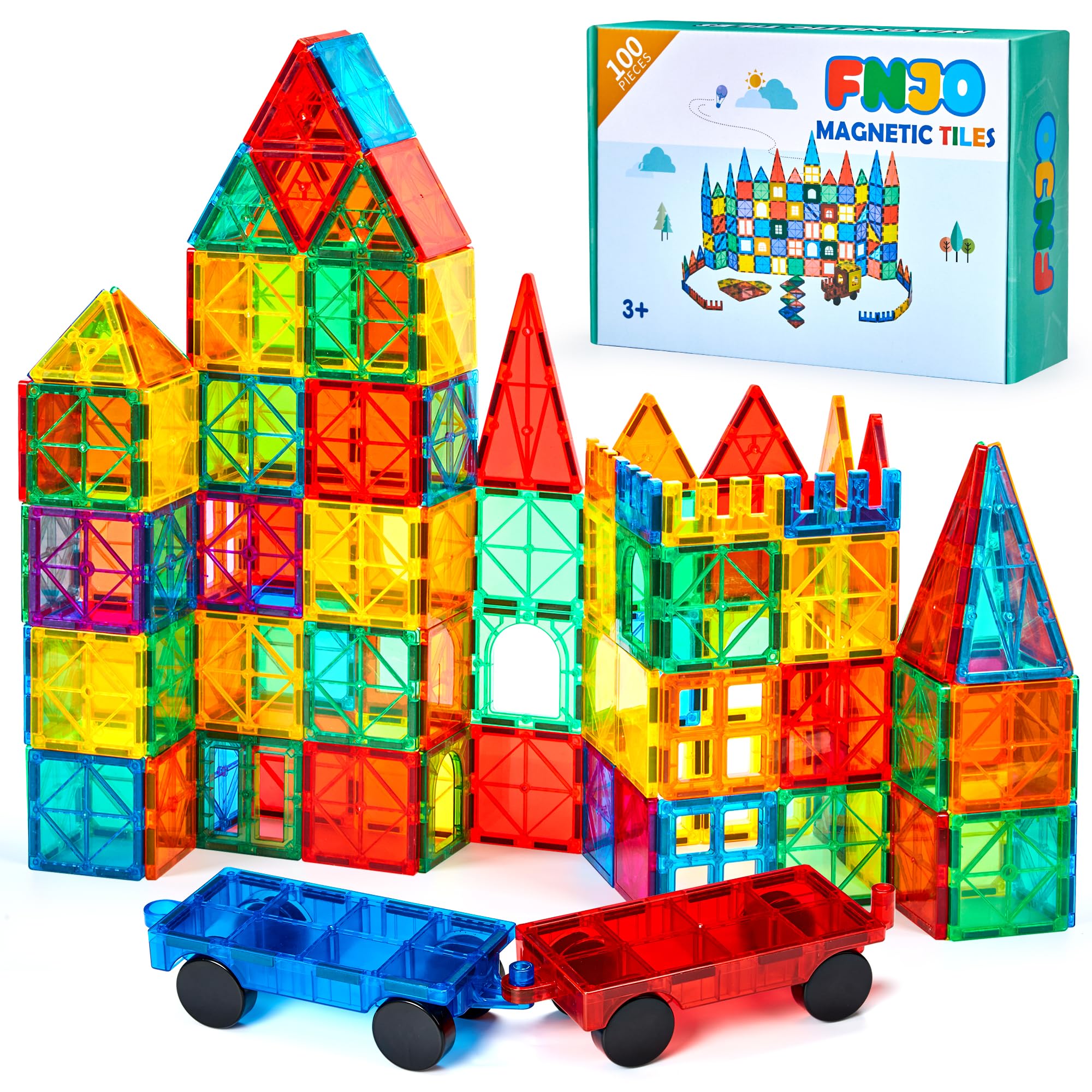 FNJO Magnetic Tiles, 100PCS STEM Building Blocks Toy Set for Kids | Preschool Ki