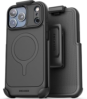 Encased Thin Armor for iPhone 18 Pro Max Case with Belt Clip Holster | Slim Flexible TPU Phone Cover (Compatible with MagSafe) Black