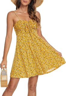 Missufe Women's Casual Drawstring Ruched Drawstring Mini Dress