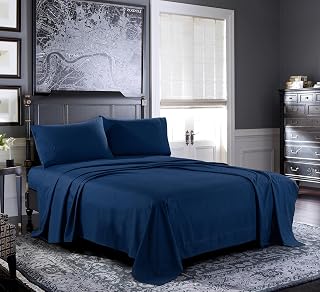 Pure Bedding Bed Sheets - King Sheet Set [6-Piece, Navy] - Hotel Luxury 1800 Brushed Microfiber - Soft and Breathable - Deep Pocket Fitted Sheet, Flat Sheet, Pillow Cases
