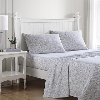 Laura Ashley Home Twin XL Sheets Set, Cotton Percale Bedding Set, Fresh and Fresh Home Decor (Emogenic Purple, Twin XL)