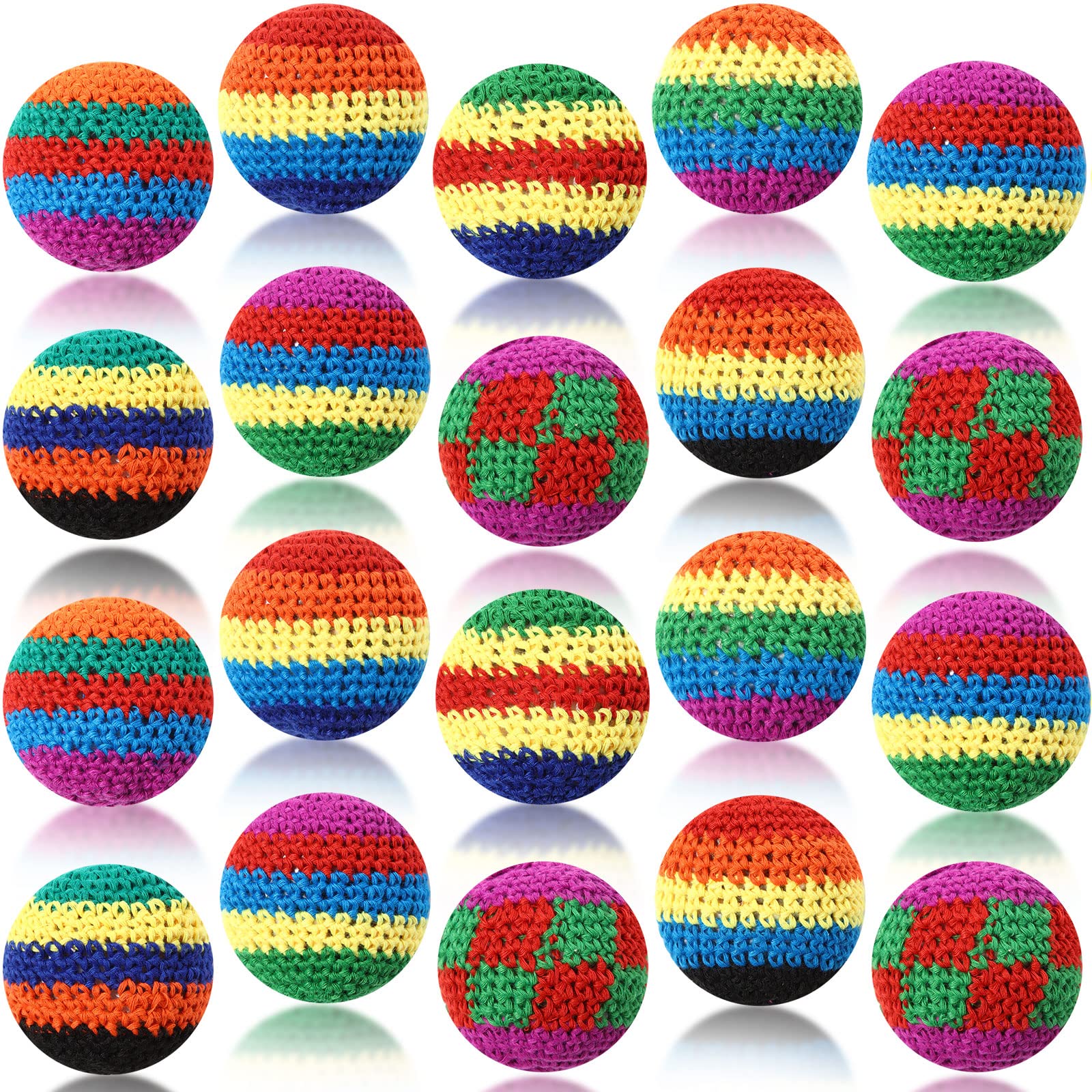 20 Pcs Footbag Colorful Knitted Juggling Footbags, Rainbow | Crochet Footbags Bu