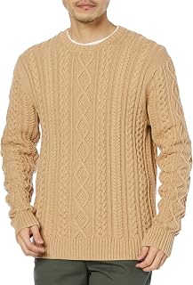 Amazon Essentials Fisherman Sweater, Cable Knit, Crew Neck, 100% Cotton, Long Sleeve, Men's