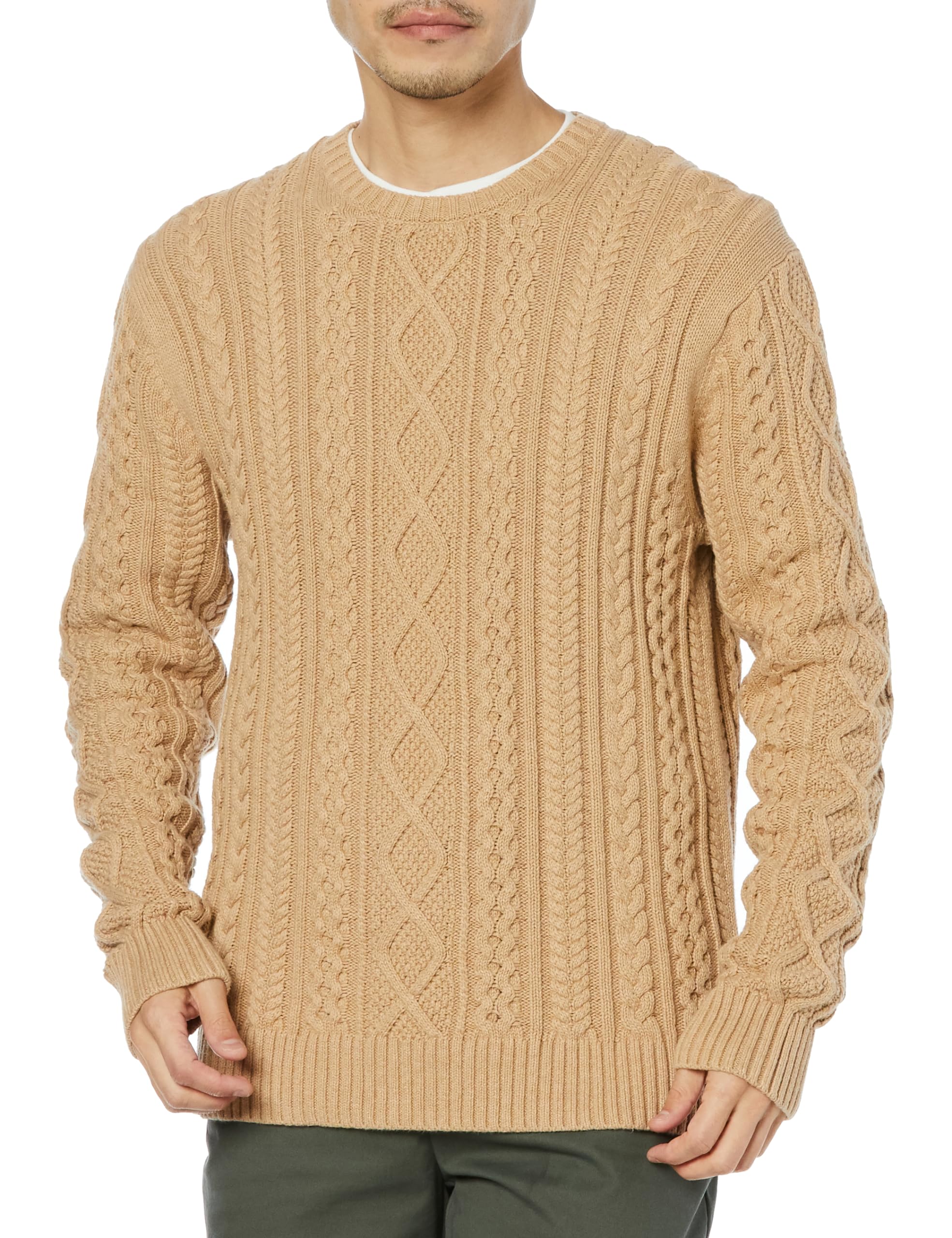 Amazon Essentials Fisherman Sweater, Cable Knit, Crew Neck, 100% Cotton, Long Sl