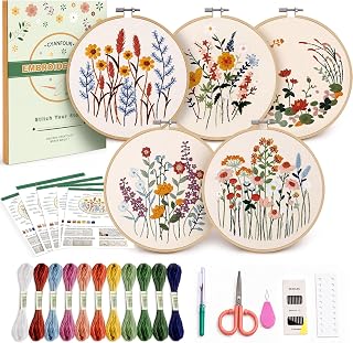 CYANFOUR 5 Pack Beginner Embroidery Kit for Adults with Video & Instruction | Easy to Learn Floral Embroidery Patterns, Includes Multiple Accessories, Gift for Craft Lovers