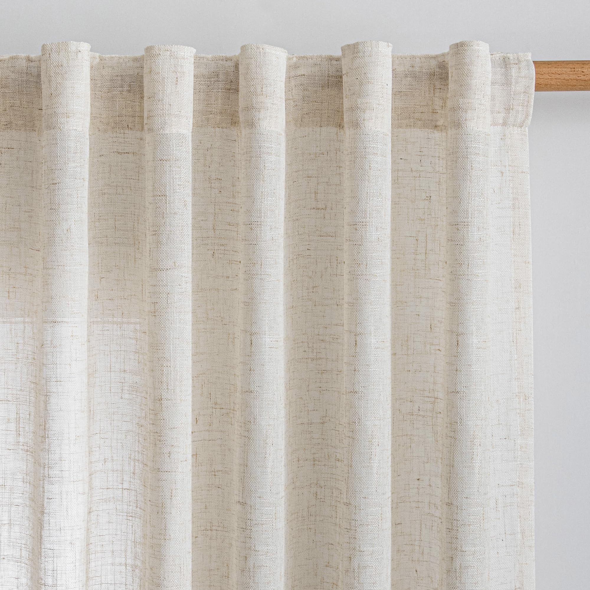 MYSKY HOME Linen Curtains for Living Room, Natural Semi Sheer Curtains & Drapes 