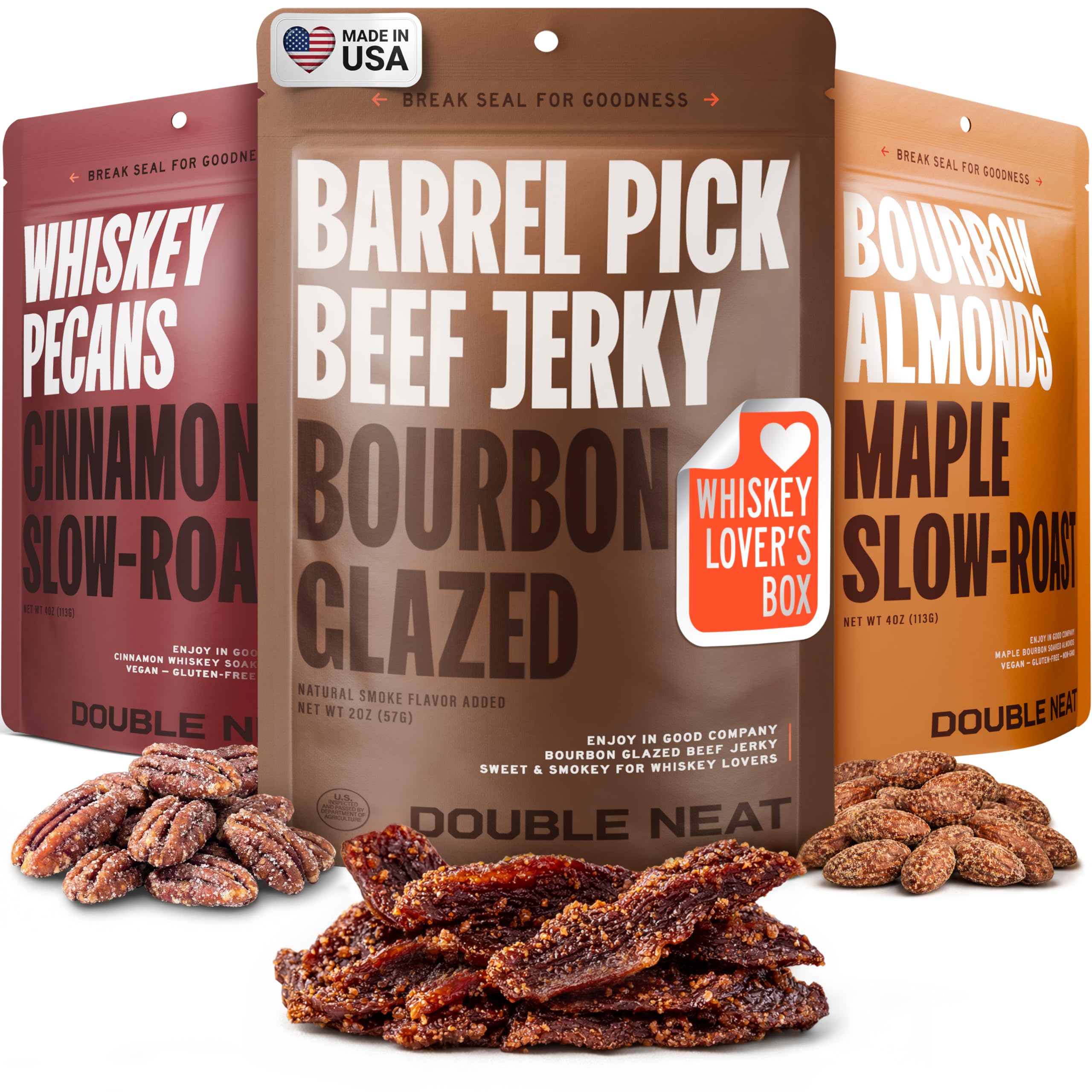 Double Neat Bourbon Flavored Snacks Variety Pack | Snacks Gifts for Men | Bourbo