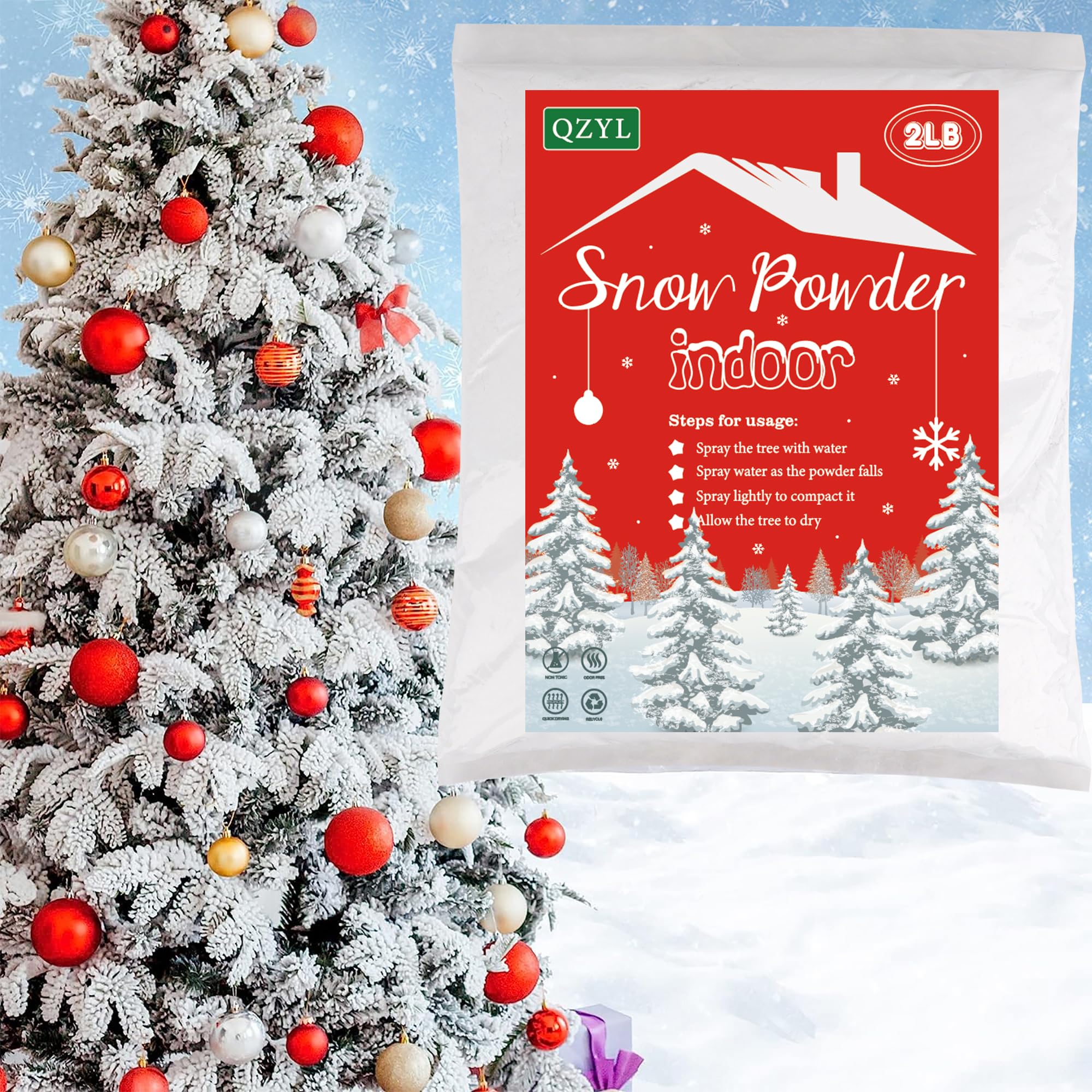 2LBS Self-Adhesive Snow Flocking Powder for Christmas Tree Wreath Garland | Non-