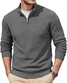 TACVASEN Men's Knitted Jumper with 1/4 Zip