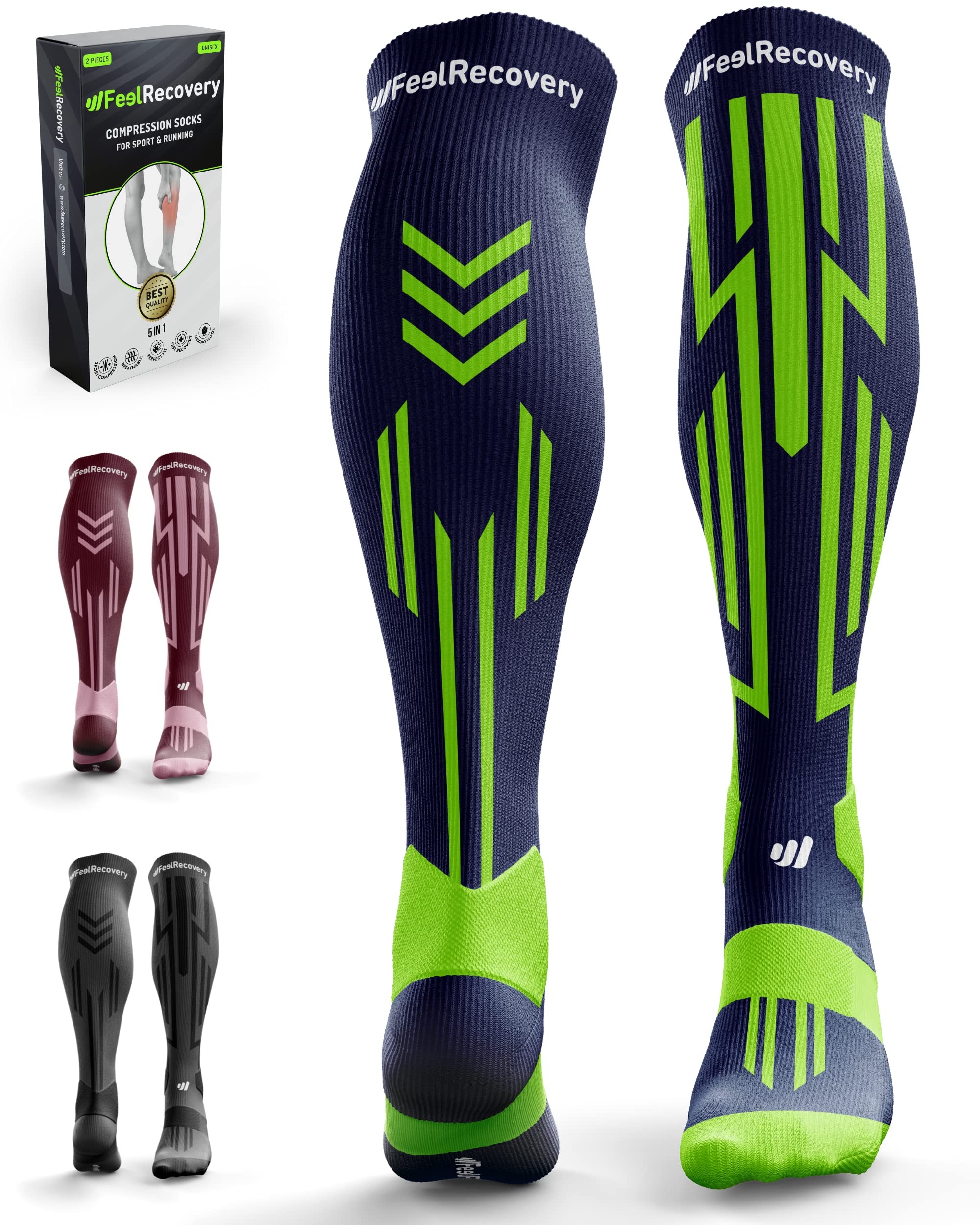 Sports Compression Socks Men & Women (1 Pair) - Calf Compression Sleeves Running
