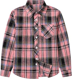 Betusline Long Sleeve Button Down Plaid Flannel Shirt