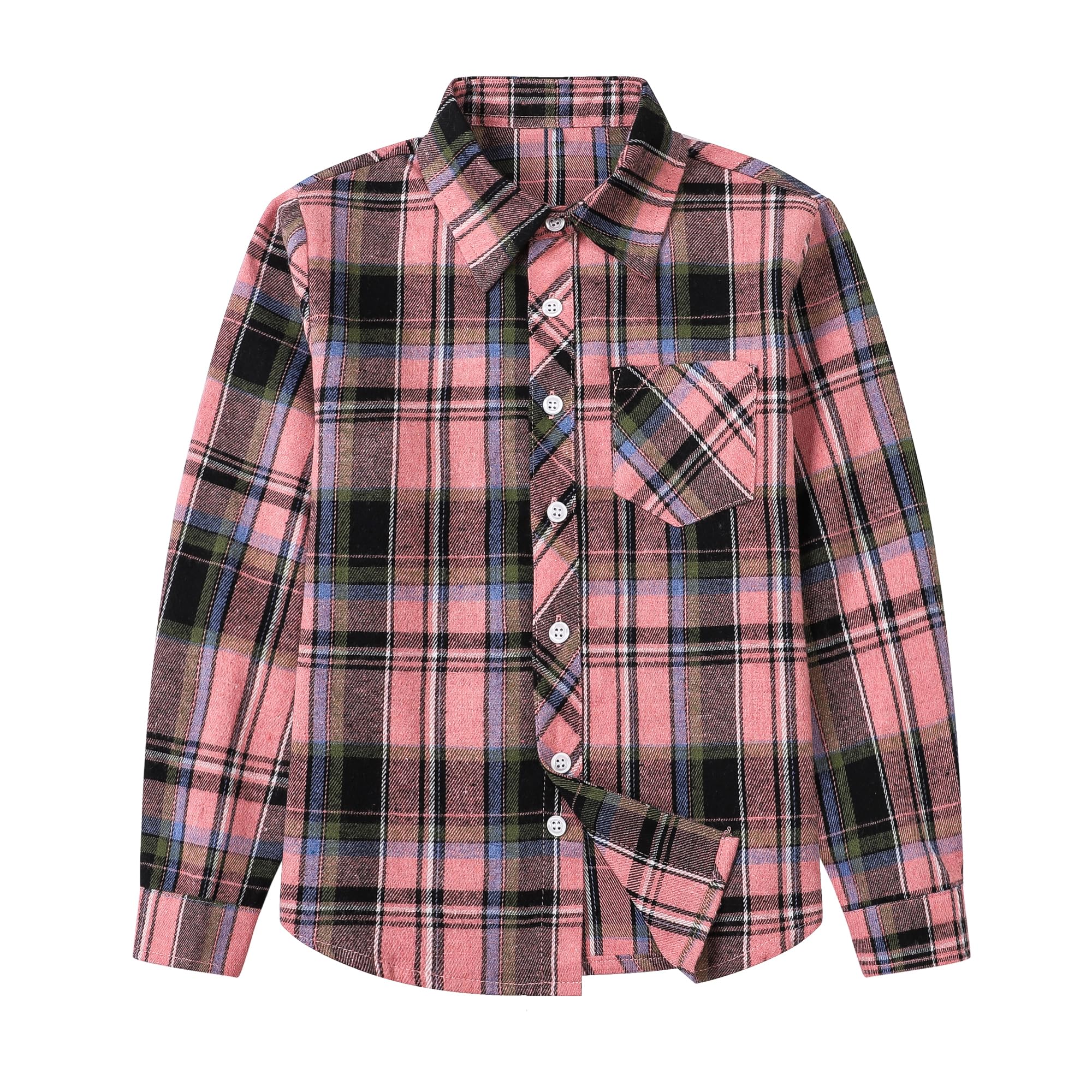Betusline Long Sleeve Button Down Plaid Flannel Shirt