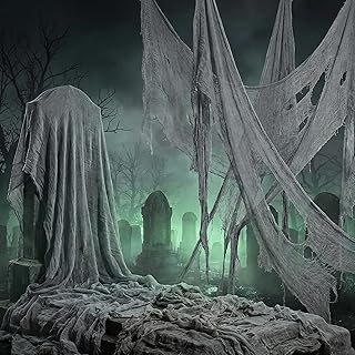 300'' x 39'' Large Halloween Scary Gauze, Spooky Cloth Party Decoration | Grey Fine Yarn Creepy Gauze, Spooky Fabric Hanging Decoration for Horror Themed Haunted House Party Porch Yard Wall