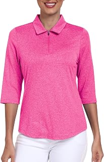 MoFiz Women's Short Sleeve Polo Shirt Breathable 1/4 Zip Women's Quick Dry Half Sleeve Polo Shirt