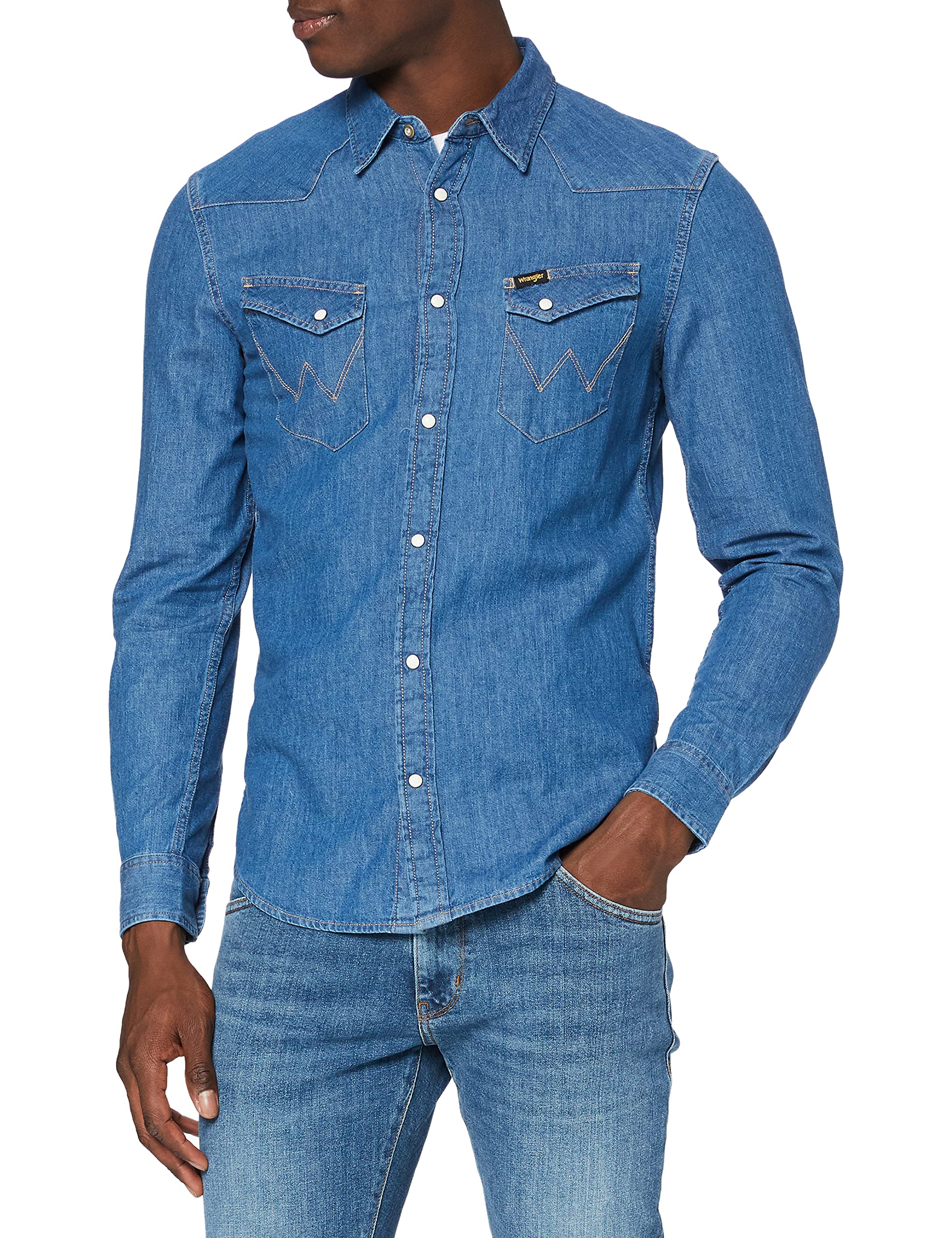 Wrangler - Men's Shirt - Slim Fit - Western Shirt - Mid Stone