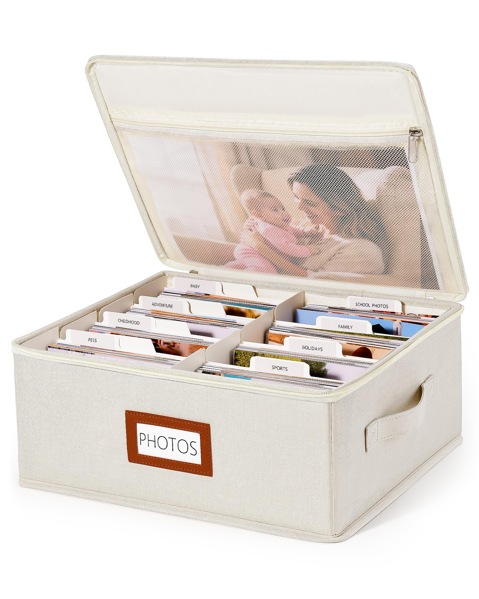 Vosturdy Photo Storage Box, 2000 4x6 Photo Organizer with 8 Dividers, Beige | Li