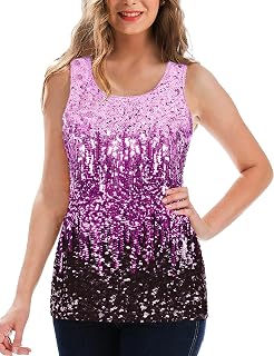 MANER Women's Sequin Tops Sleeveless Glitter Gradient Tank Club Party Vest XS-3XL
