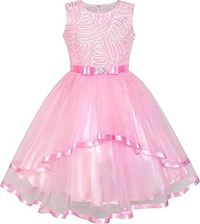 Sunny Fashion Flower Girls Dress Blue Belted Wedding Party Bridesmaid Size 4-12