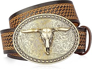 BISON DENIM Mens Belt Leather Western Cowboy Belts for Men Cinturones