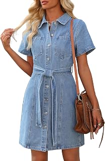 Womens Denim Dress Jean Dress Western Country Outfits with Pocket