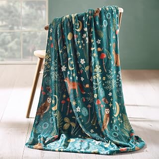 Catherine Lansfield Enchanted Twilight Animals Blanket Throw Forest Green