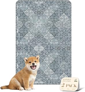 nunubaby Washable Pee Pads for Dogs, Stylish, Non-Slip and Leak-Proof. Reusable Potty Pads for Dogs, 24" x 36" (Blue/Multi)