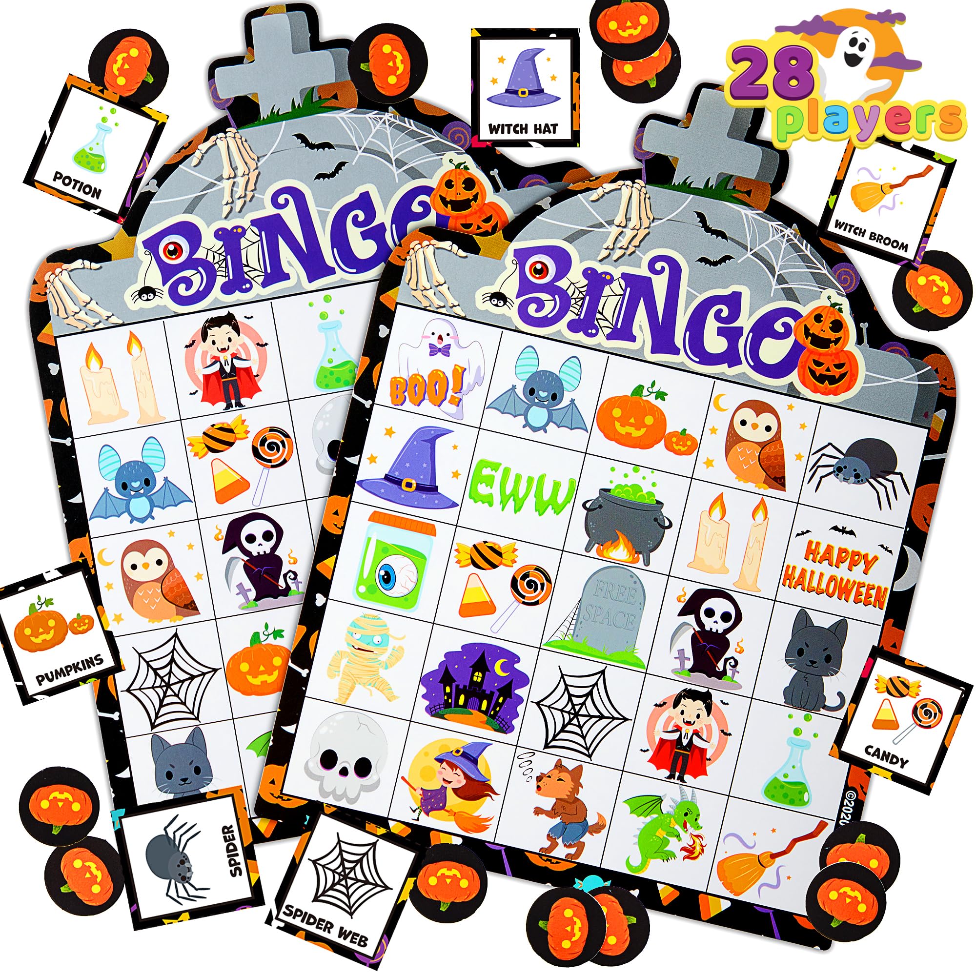 JOYIN 28 Players Halloween Bingo Game Cards for Kids, Halloween Bingo Cards for 