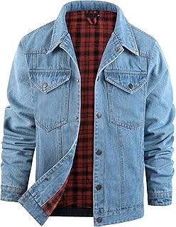 Men's Flannel Lined Denim Jackets Cowboy Cut Western Vintage Rugged Jean Trucker Jacket with Pockets