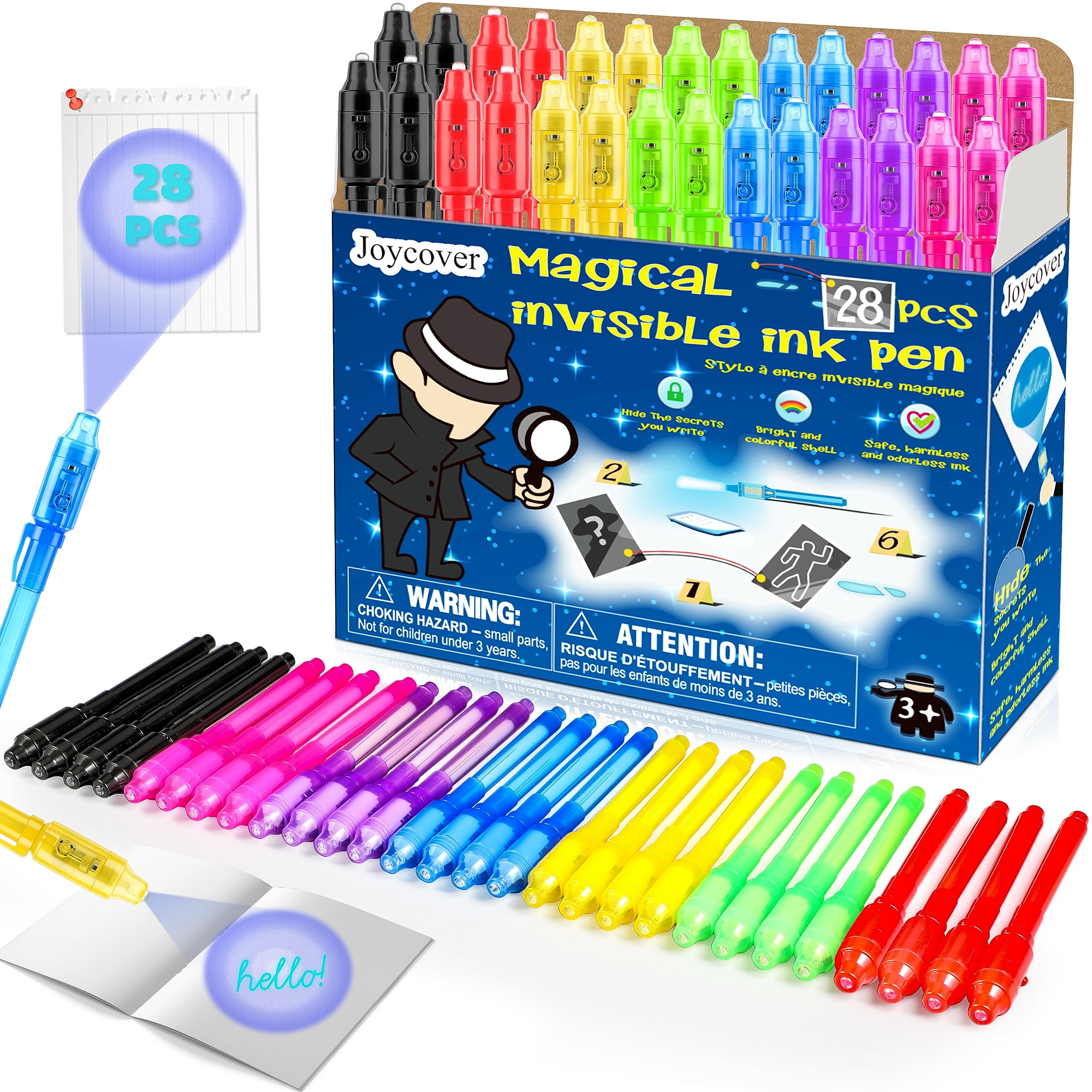 Joycover Invisible Ink Pen, 28PCS Spy Pen for Kids with UV Light Magic Marker fo