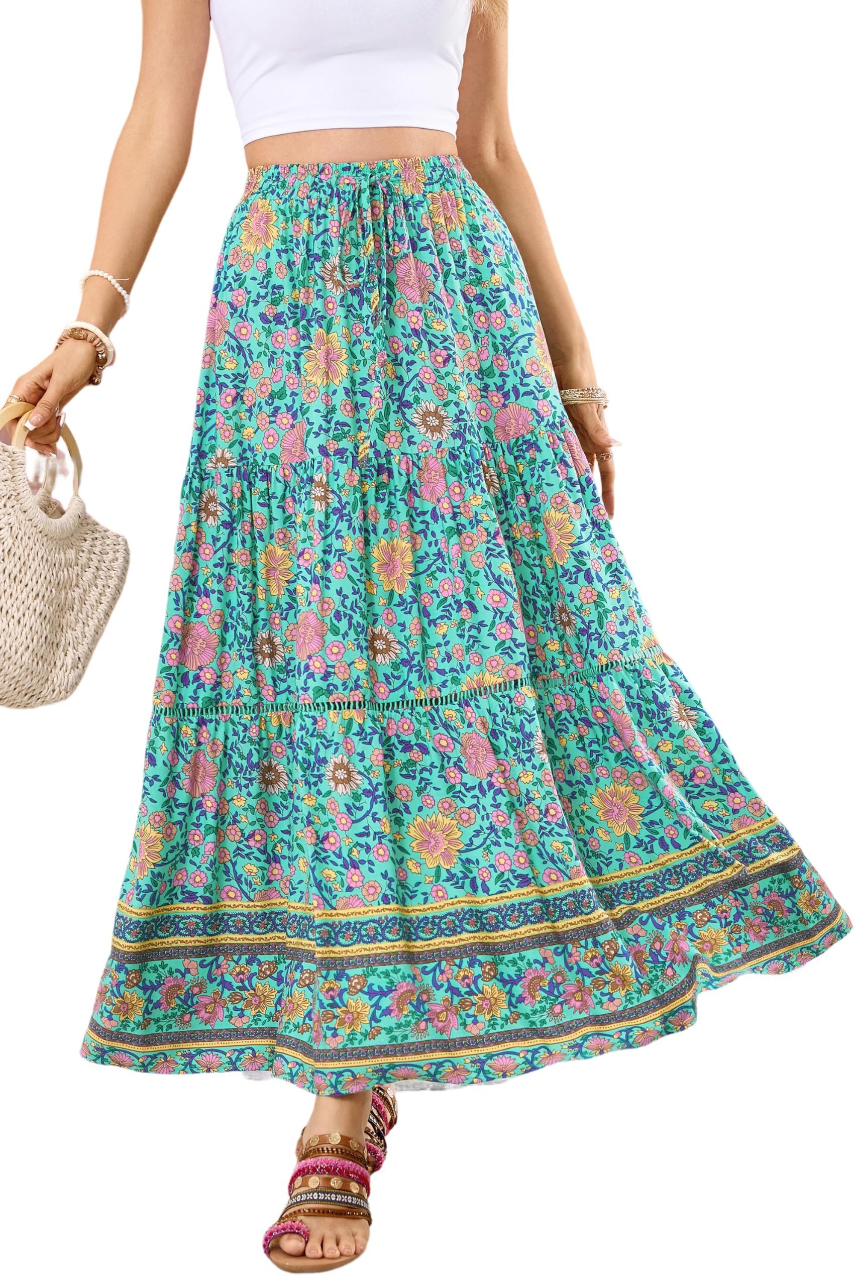 R.Vivimos Womens Summer Cotton Vintage Floral Print Boho Casual Ruffled Flowy Ma