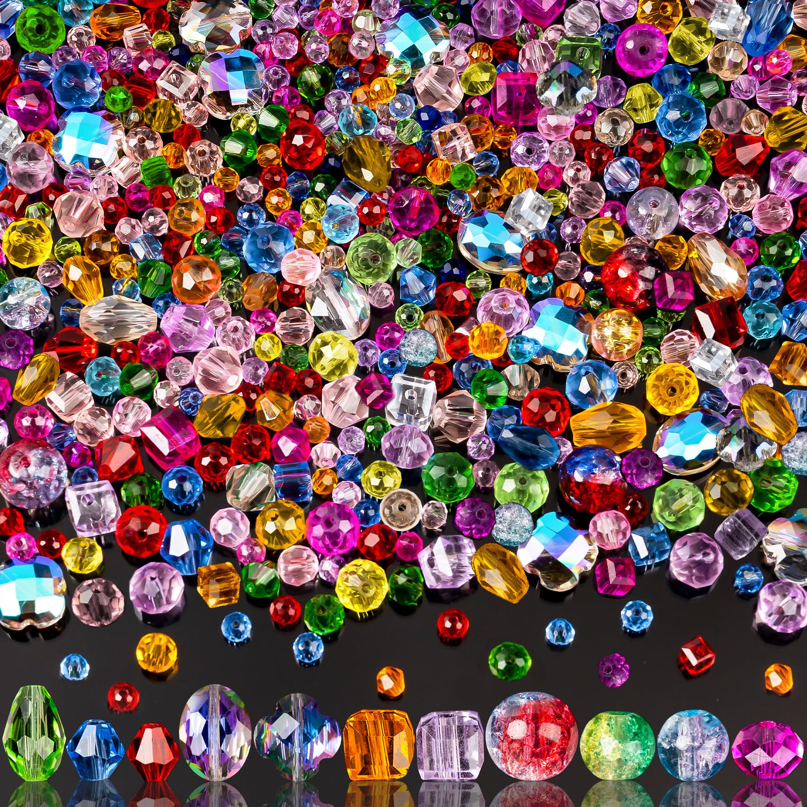 Glass Beads Bulk for Jewelry Making, Suncatchers, Crafts, Crystal Beads | 636pcs