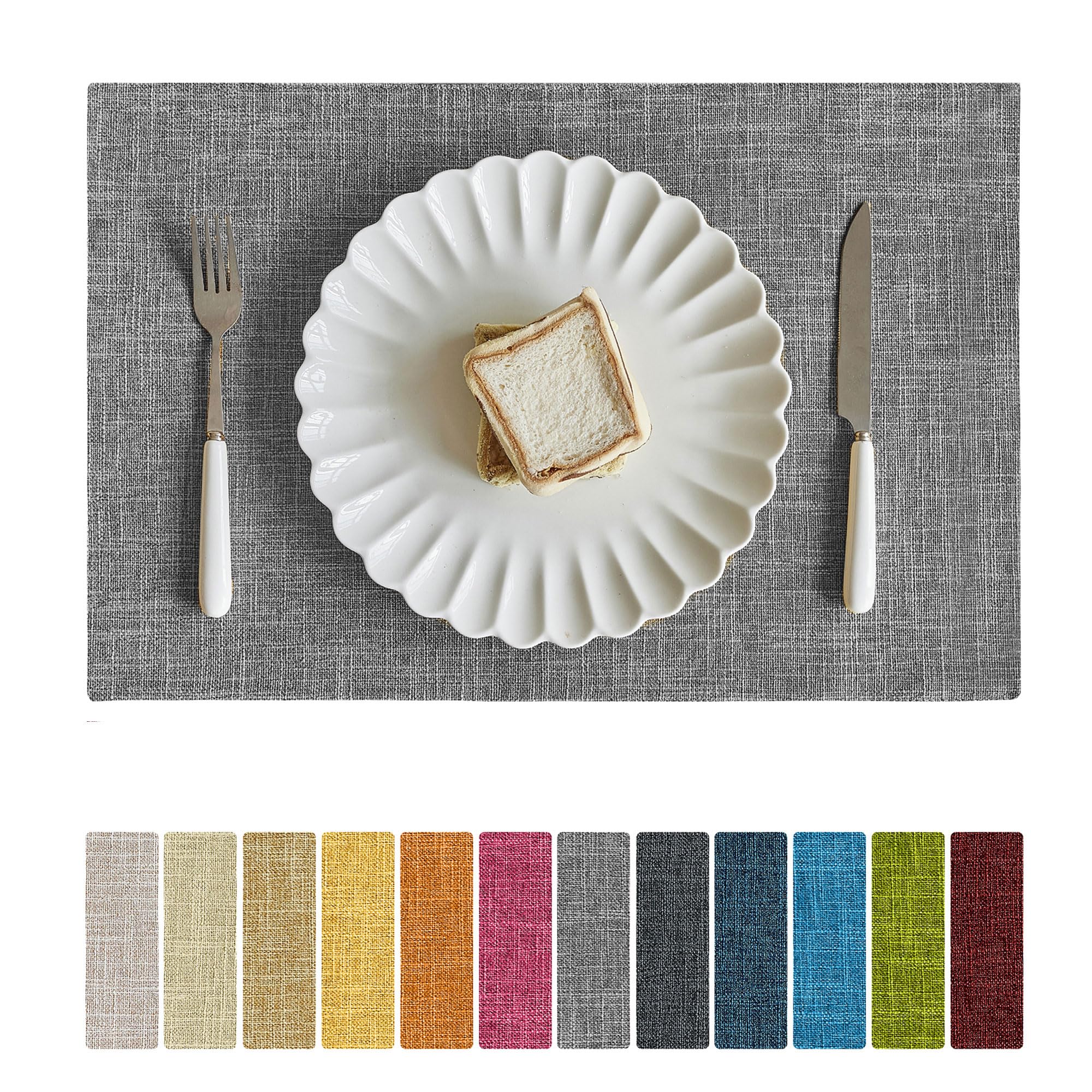 Softalker Faux Linen Placemats Heat Resistant Durable Non-Slip Burlap Placemats 