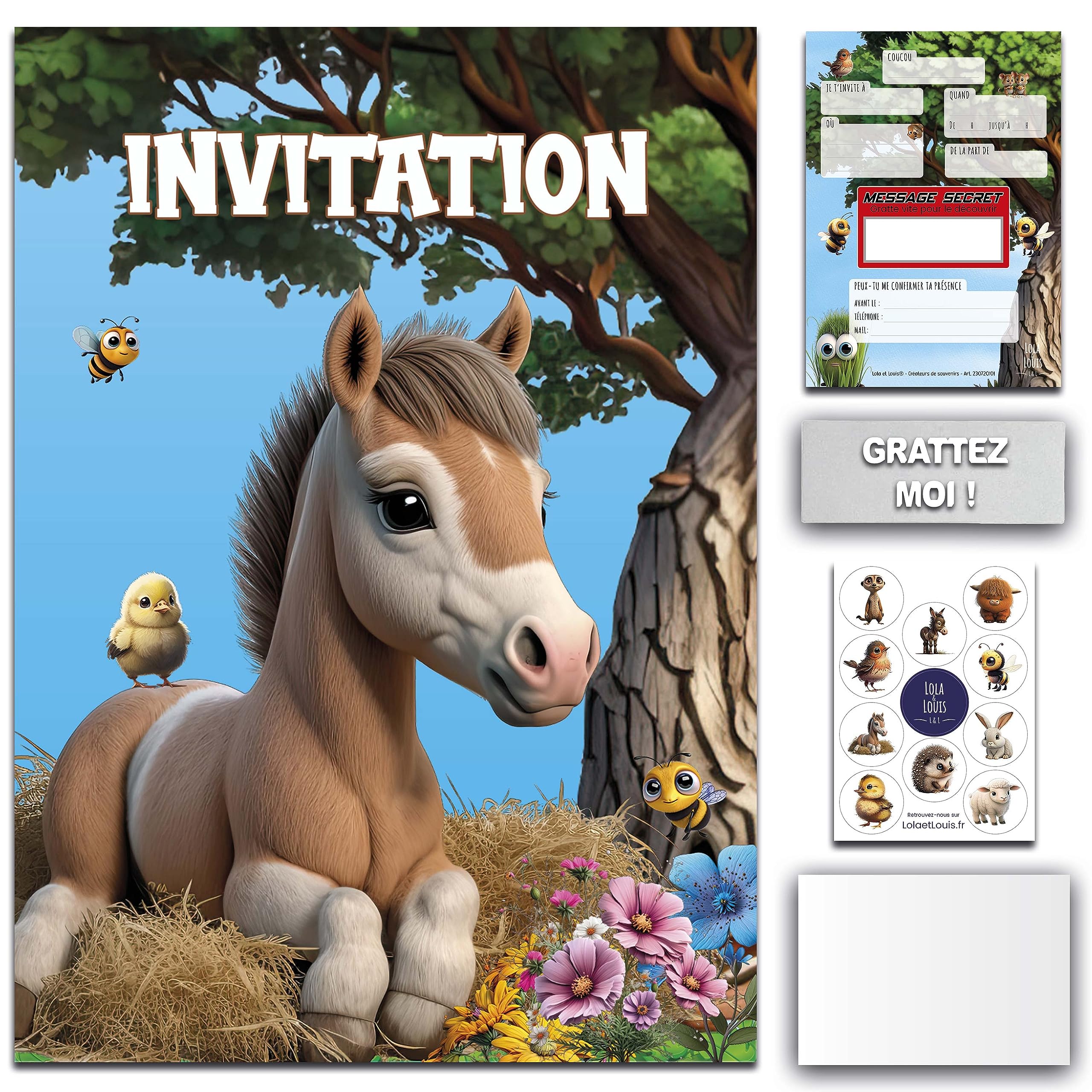 Lola et Louis (L&L) Complete Invitation Kit for 10 Guests Girls or Boys: Envelop