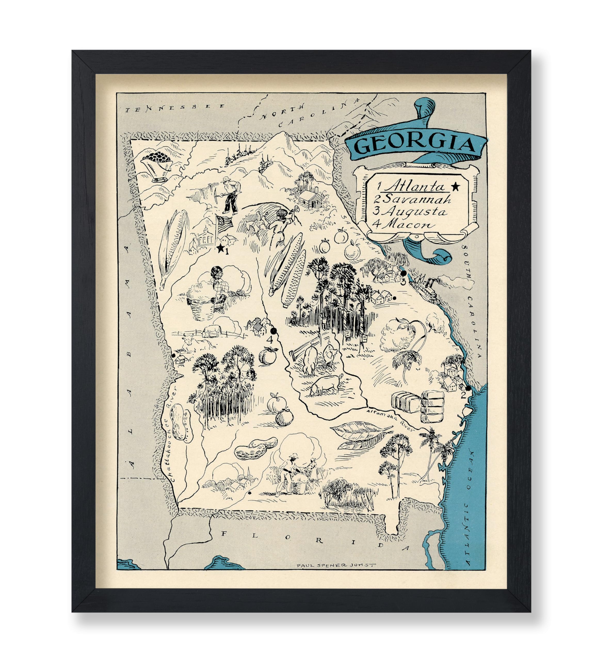 Poster Master Vintage Map Print - Retro Georgia State Poster - Educational Art -