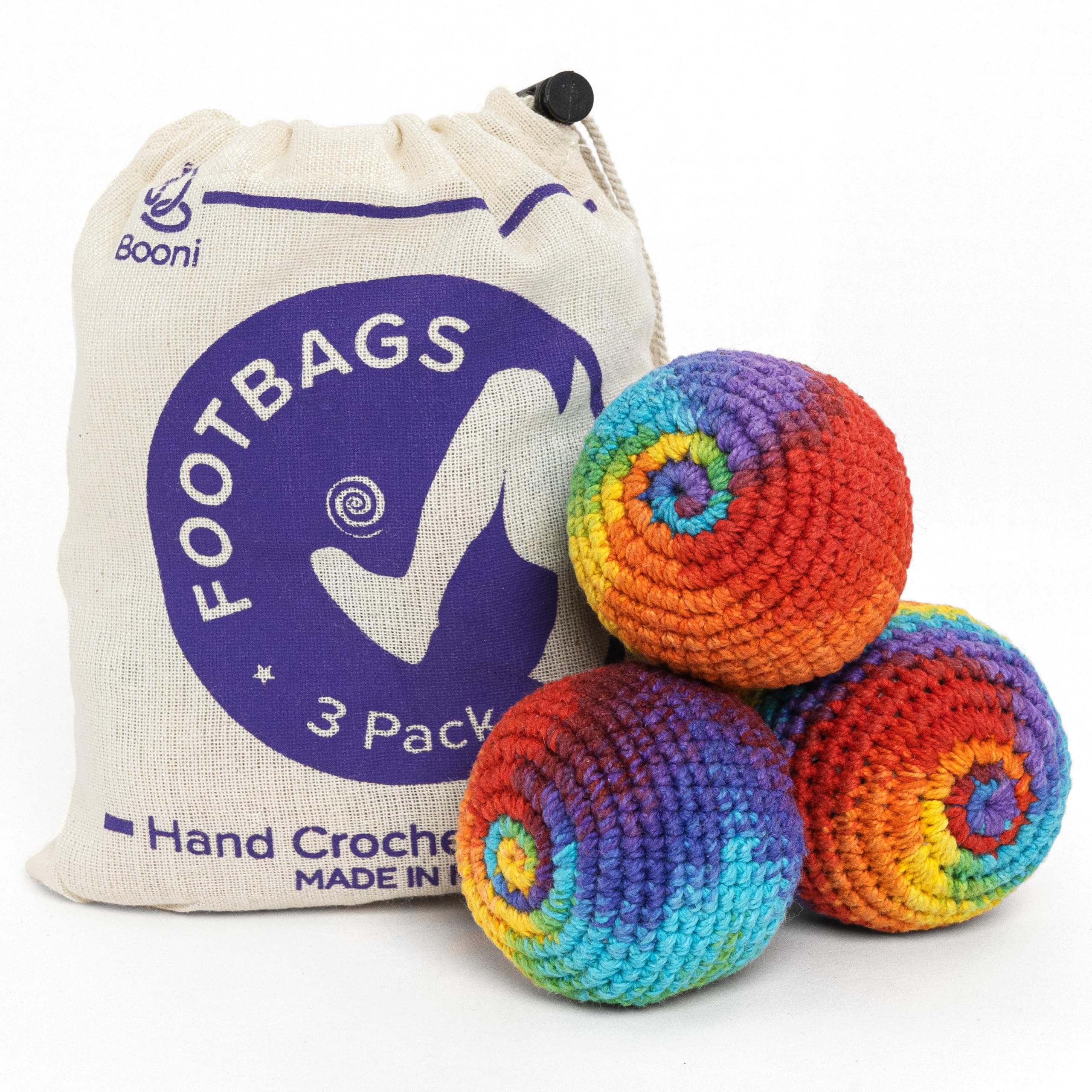 BOONI Handmade Crocheted Footbag- Pack of 3 – Durable Woven Cotton Kick Ball for