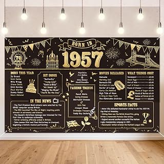 Benjia 70th Birthday Banner Decorations for Men Women, Born in 1957 UK Background Happy 70 Years Old Birthday Backdrop, Cheers to 70 Years Banners Black Gold Poster Bday Gift Home Decor Party Supplies