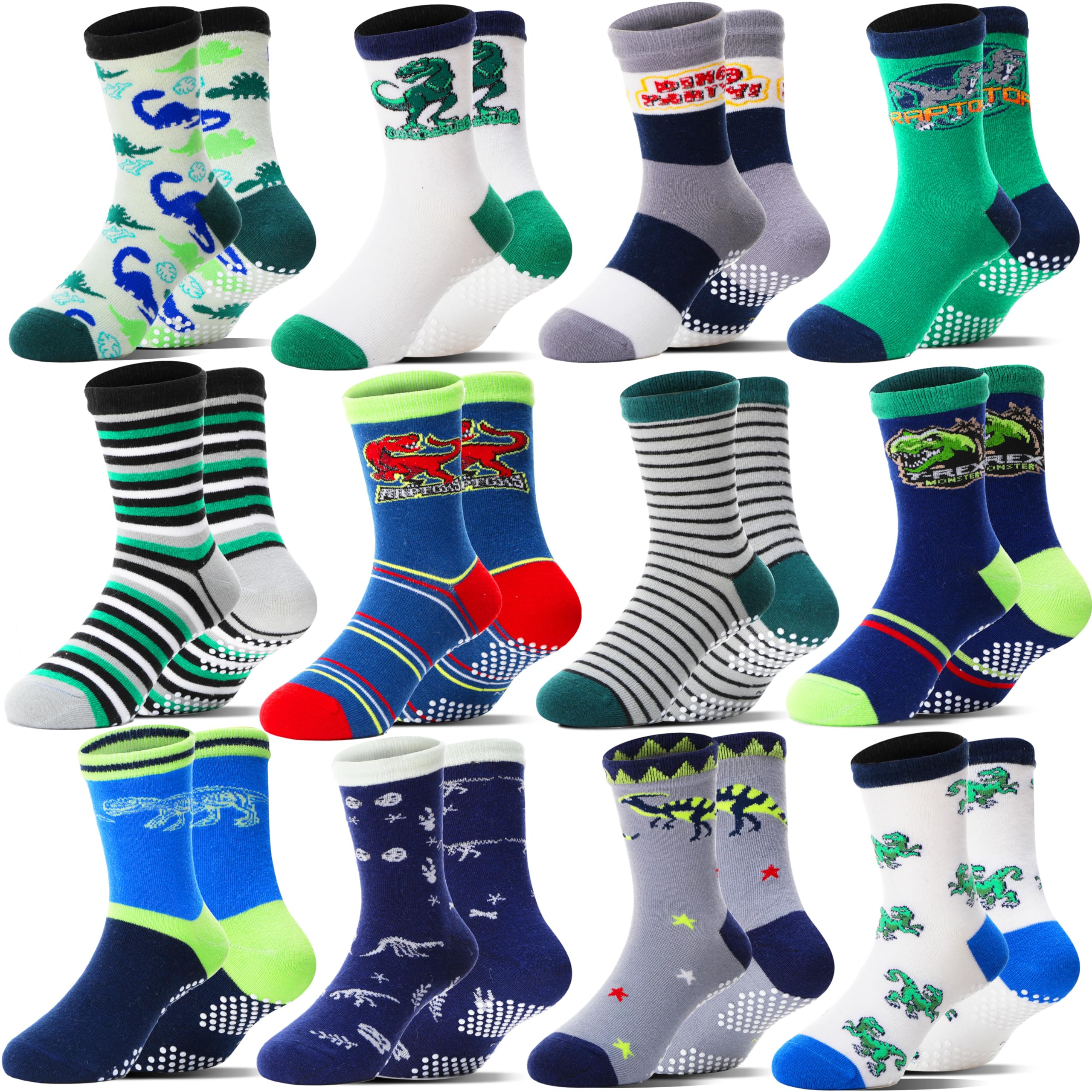 Welwoos Baby Boys Grips Socks 12 Pairs Kids Toddlers Infants Anti Slip Non Skid 