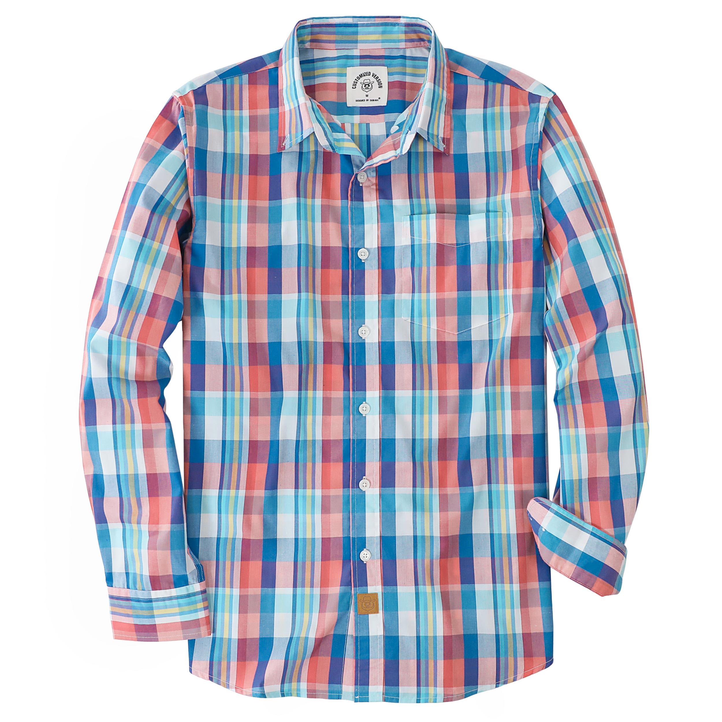 Dubinik® Mens Long Sleeve Button Down Shirts Plaid Casual Work Cotton Vintage So