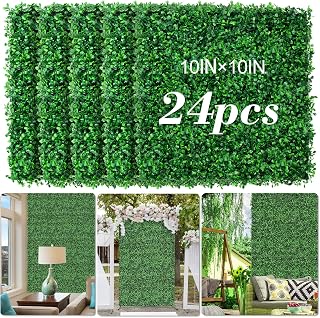 10"x10" Artificial Grass Wall 24Pcs UV-Anti Boxwood for Outdoor(16.8 sqft) | Grass Wall Panels UV-Anti & Weatherproof Boxwood Hedge, Privacy Greenery Screen for Outdoor Patio, Garden Fence Backdrop