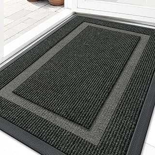 OLANLY Front Door Mat Outside 29.5x17, All-Season Heavy-Duty Rubber Doormat | Black, Absorbent, Stain and Fade Resistant, Waterproof Non-Slip Backing, Low-Profile Indoor Outdoor Floor Mat for Entryway